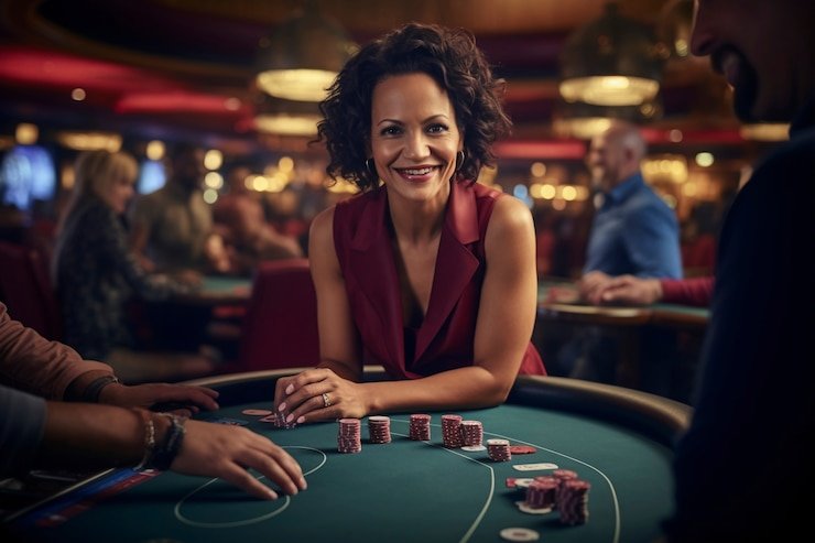 Live dealer table studio with multiple camera feeds showing cards and dealer interaction